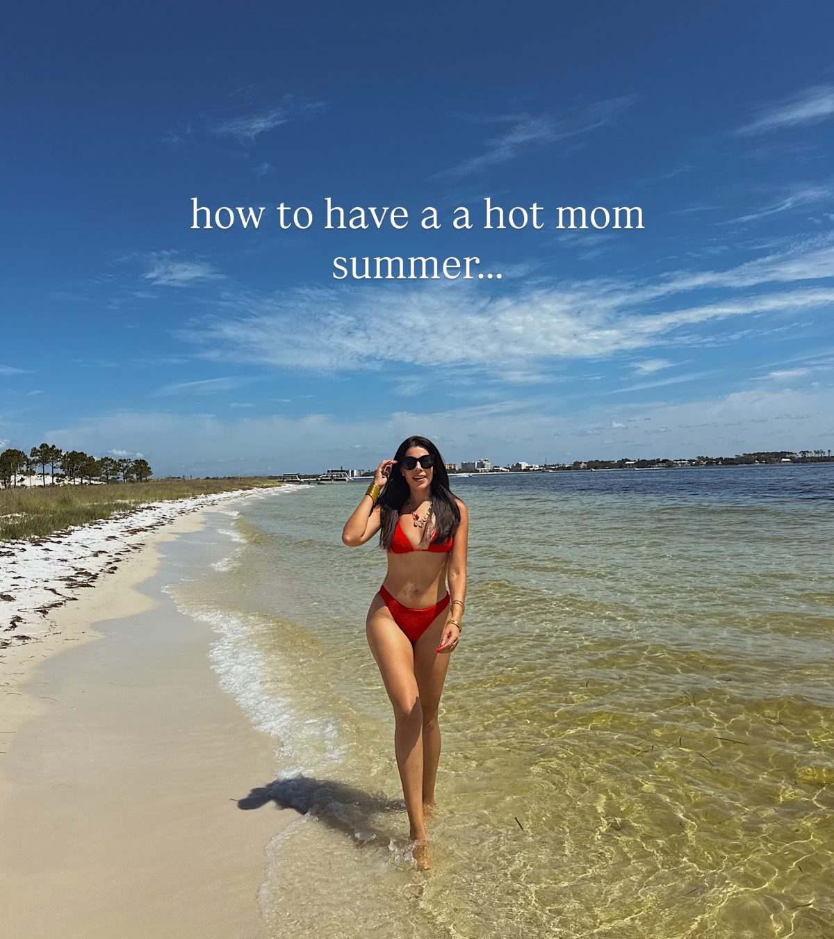 A Classic Red Bikini with Gold Accents for a Confident Beach Day